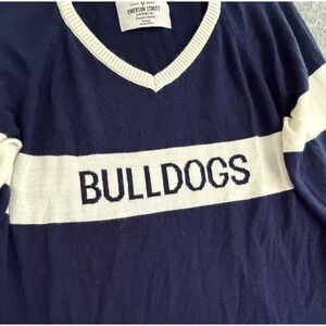 Bulldogs V Neck Sweater Navy White College Academia Mens M Made In Peru Preppy